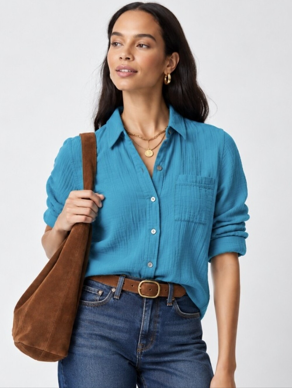 J. Crew Double Gauze Button Up Shirt 100% Cotton Teal Turquoise Sz Small $90 NWT